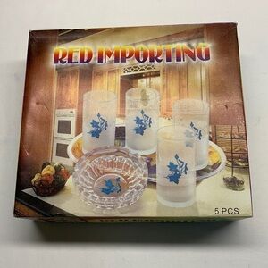 Vintage Red Importing Glasses Ash Tray 5 Pc Set New in Original Package